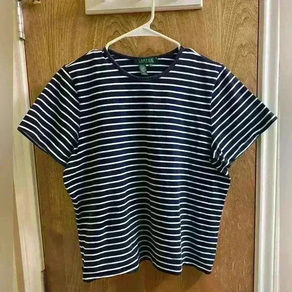 Lauren Ralph Lauren Vintage Navy and White Striped Shirt Size 1X - Picture 1 of 7